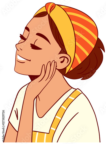 Smiling Woman Holding Chin Illustration