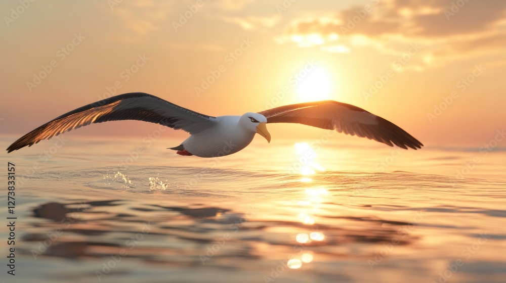 Fototapeta premium Albatross Soaring Over Golden Ocean Sunset