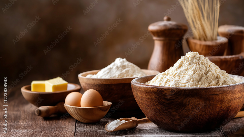 Fototapeta premium raw ingredients to bake a bread
