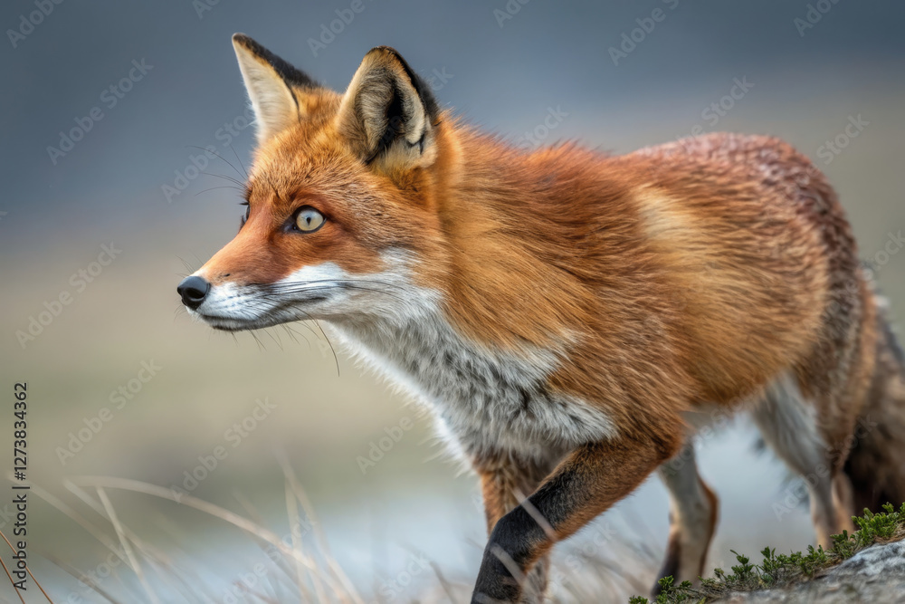 curious red fox exploring its natural habitat with keen eyes curious red fox exploring its natural habitat with keen eyes