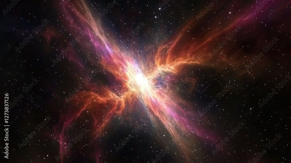 Fototapeta premium A luminous fractal nebula, emitting a stunning neon glow against a black void.