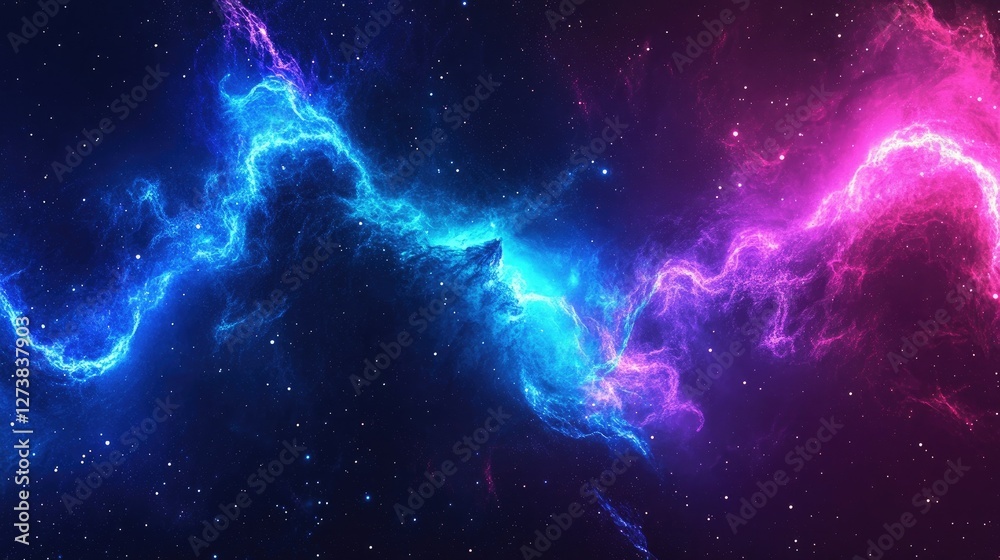 Fototapeta premium A mesmerizing neon fractal pattern, glowing in deep blue and purple hues against a cosmic space background