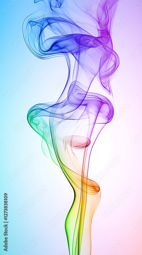 Fototapeta premium Colorful swirling smoke pattern against a gradient background, creating a tranquil and artistic atmosphere