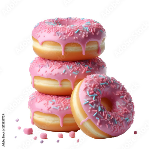 stack of pink glazed donuts isolated on white background