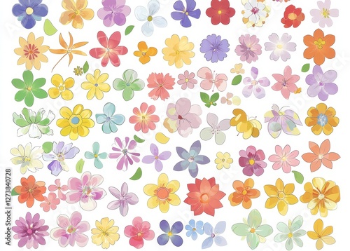 Wallpaper Mural A collection of retro groovy pastel flowers in modern flat design with transparent backgrounds Torontodigital.ca