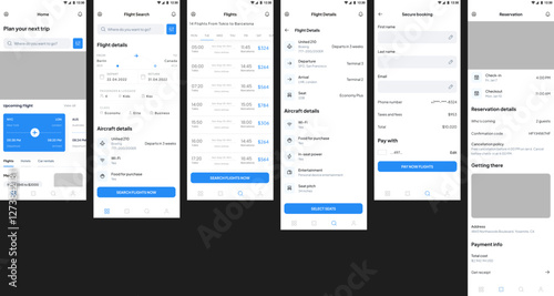 Flight Search, Vacation Plane Ticket, Airline Booking, Trip & Travel Finder App Ui Kit Template