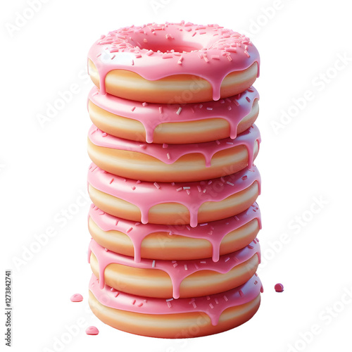 stack of pink glazed donuts isolated on white background