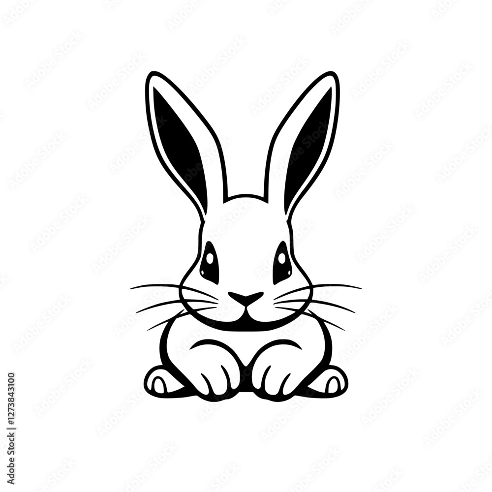 Simple monochrome illustration of a sitting rabbit with a minimalist and cartoon-like style. Simple monochrome illustration of a sitting rabbit with a minimalist and cartoon-like style.