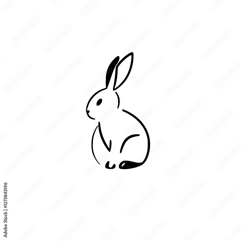 Minimalist Rabbit Line Art on White Background, Conceptual Modern Illustration, Bunny Silhouette. Minimalist Rabbit Line Art on White Background, Conceptual Modern Illustration, Bunny Silhouette.