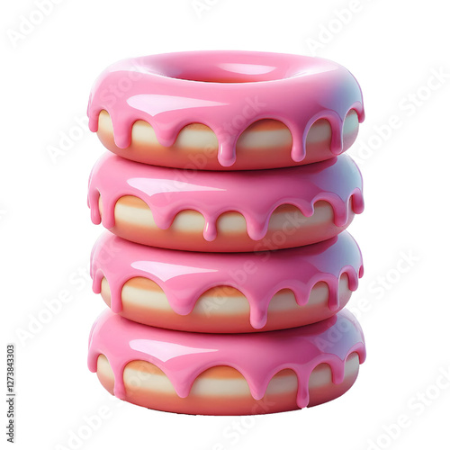 stack of pink glazed donuts isolated on white background