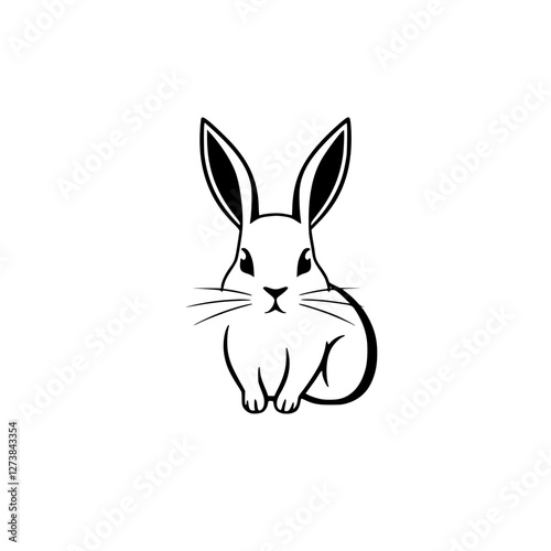 A simple black and white, vector-style illustration of a rabbit sitting, with the bunny face centered in the frame.