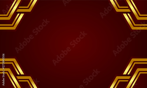 Luxury Background with Gold Frames and Horizontal Lines on Dark Red