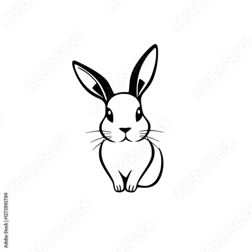 Minimalist rabbit illustration of a cute bunny on a clean white background, showcasing a simple, endearing style, conveying a sense of charm.