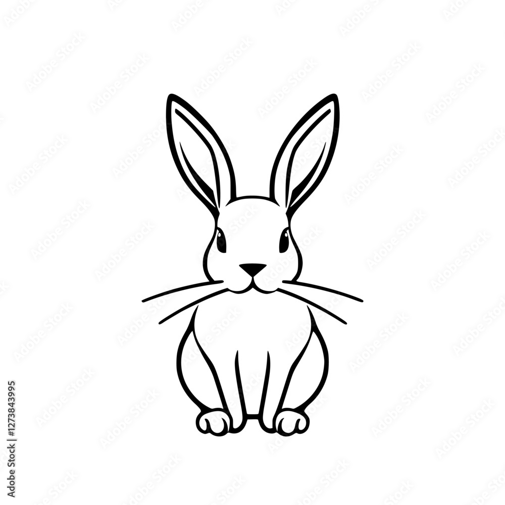 Standing upright rabbit in a simple, minimalist style. Black and white. Standing upright rabbit in a simple, minimalist style. Black and white.