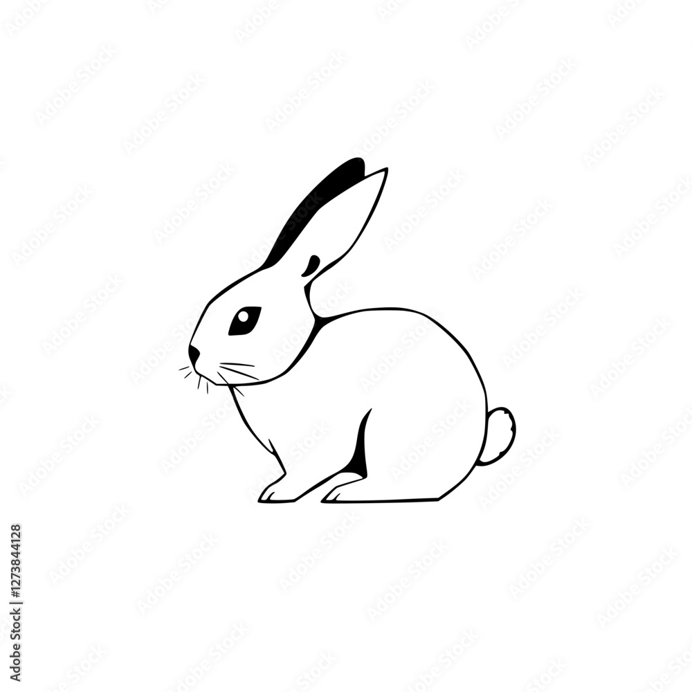 Fototapeta premium Minimalist illustration of a white rabbit in profile, set against a clean white backdrop.