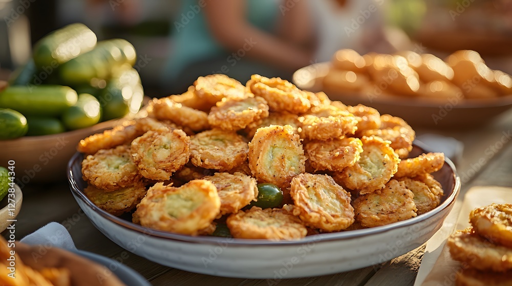 Homemade Fried Pickles Served with Joy at a Summer Backyard Gathering Among Friends Homemade Fried Pickles Served with Joy at a Summer Backyard Gathering Among Friends
