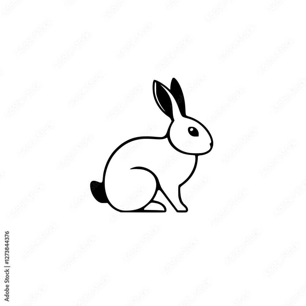 Rabbit in a minimalist style, outlined in black with white background. Rabbit in a minimalist style, outlined in black with white background.