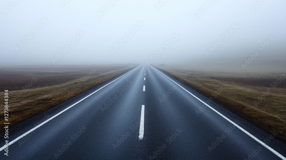 Fototapeta premium A single road vanishing into a foggy horizon