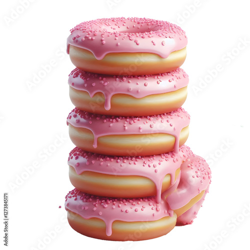 stack of pink glazed donuts isolated on white background