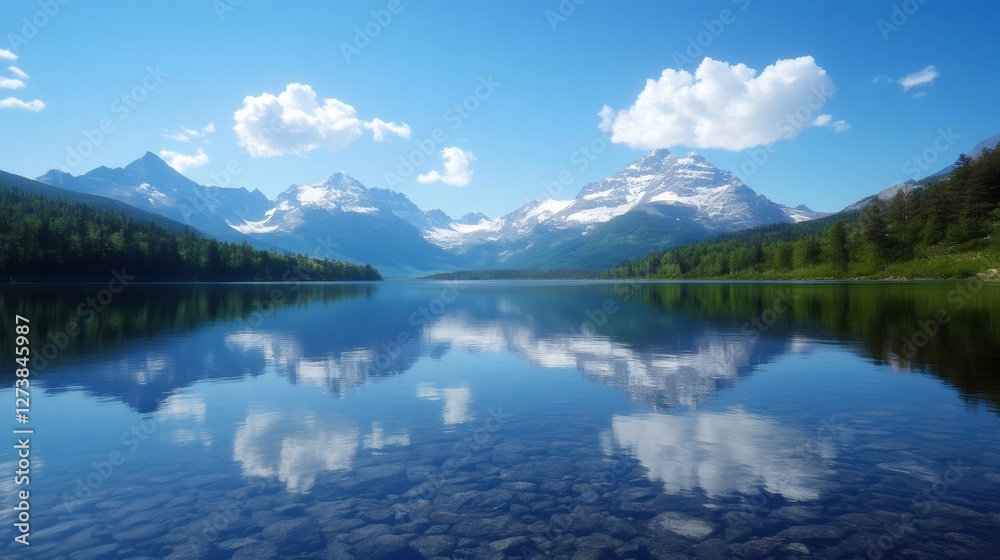 Naklejka premium Mcdonald lake reflecting pristine wilderness in glacier national park