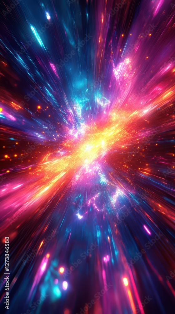 Colorful cosmic explosion showcasing vibrant energy and movement in a stunning digital space environment Colorful cosmic explosion showcasing vibrant energy and movement in a stunning digital space environment