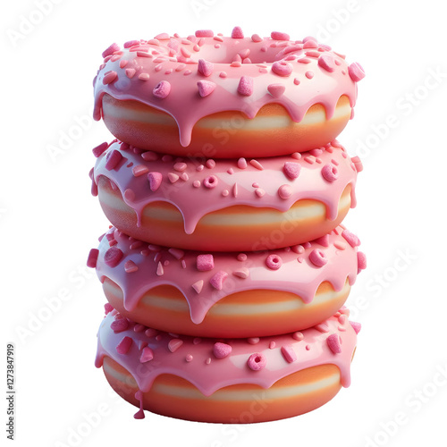 stack of pink glazed donuts isolated on white background