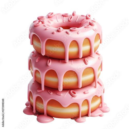 stack of pink glazed donuts isolated on white background