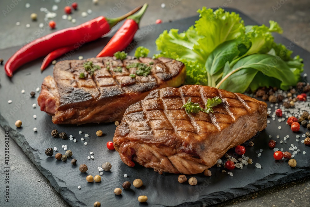 Grilled Steak with Fresh Greens and Pepper Grilled Steak with Fresh Greens and Pepper