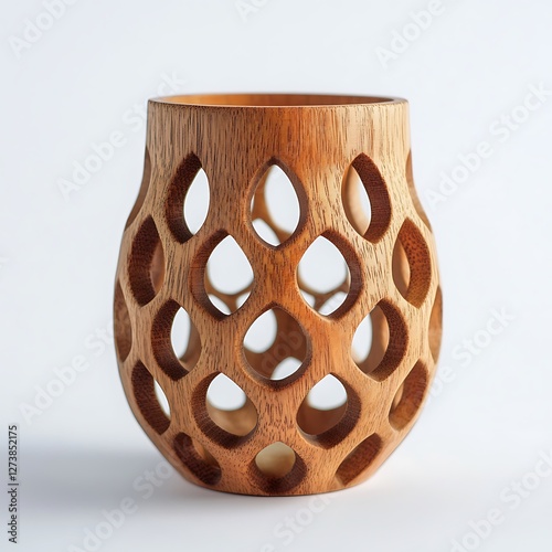 An Elegant Handcrafted Wooden Candle Holder with Intricate Details. photo