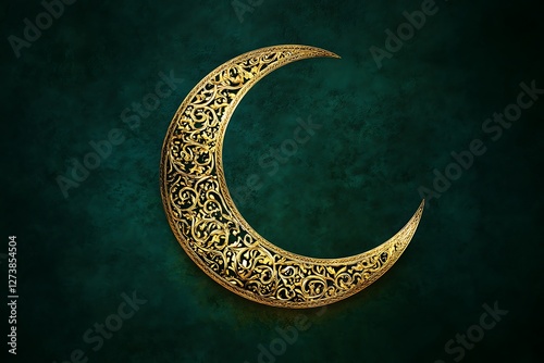 An Intricate Crescent Moon Formed by Detailed Goldwork and Designs. photo