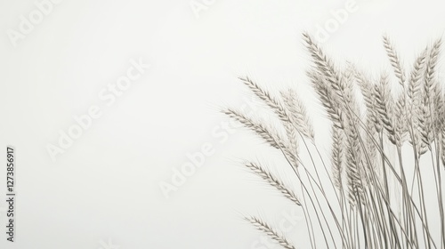 Dried wheat stalks on white background, minimalist design, nature, website header