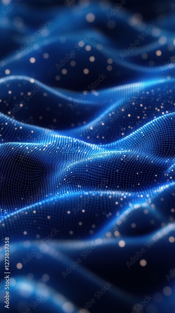 Blue waves of light create a mesmerizing pattern in a digital ocean during nighttime Blue waves of light create a mesmerizing pattern in a digital ocean during nighttime