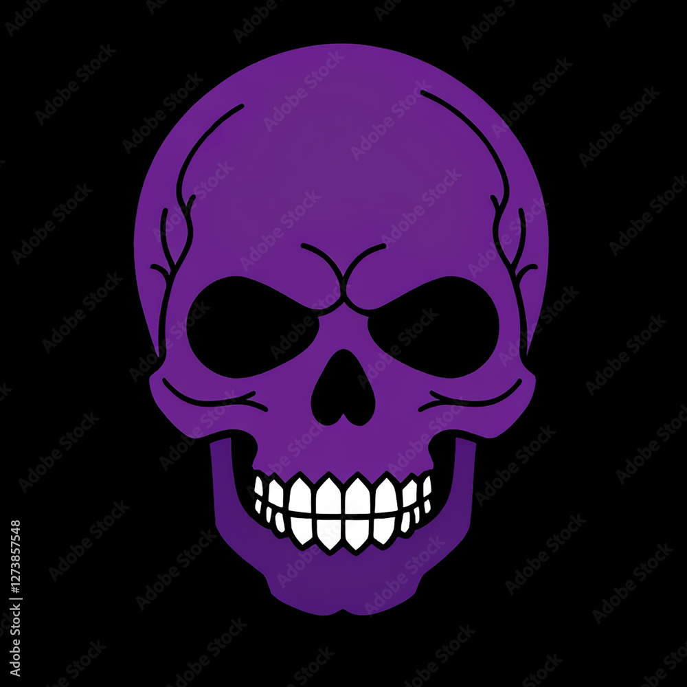 Fototapeta premium A striking image of a deep purple skull, detailed and intense, set against a stark black backdrop.