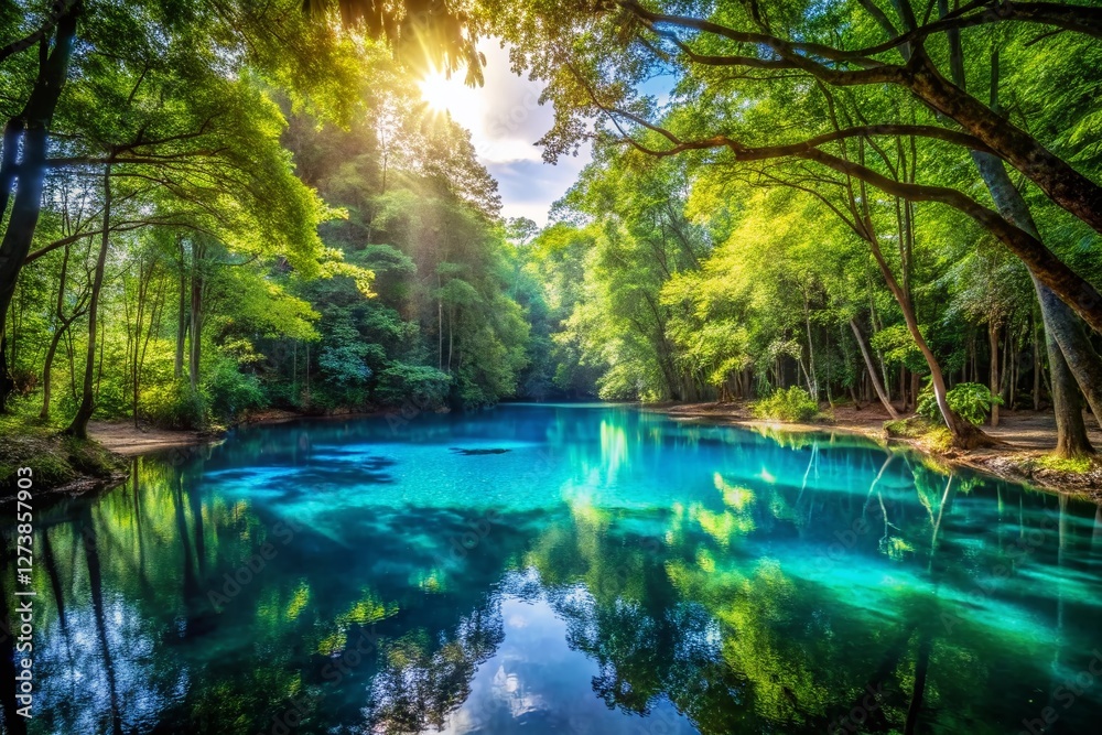 Serene Blue Pond in Krabi Forest, Thailand - Stunning Nature Landscape Serene Blue Pond in Krabi Forest, Thailand - Stunning Nature Landscape