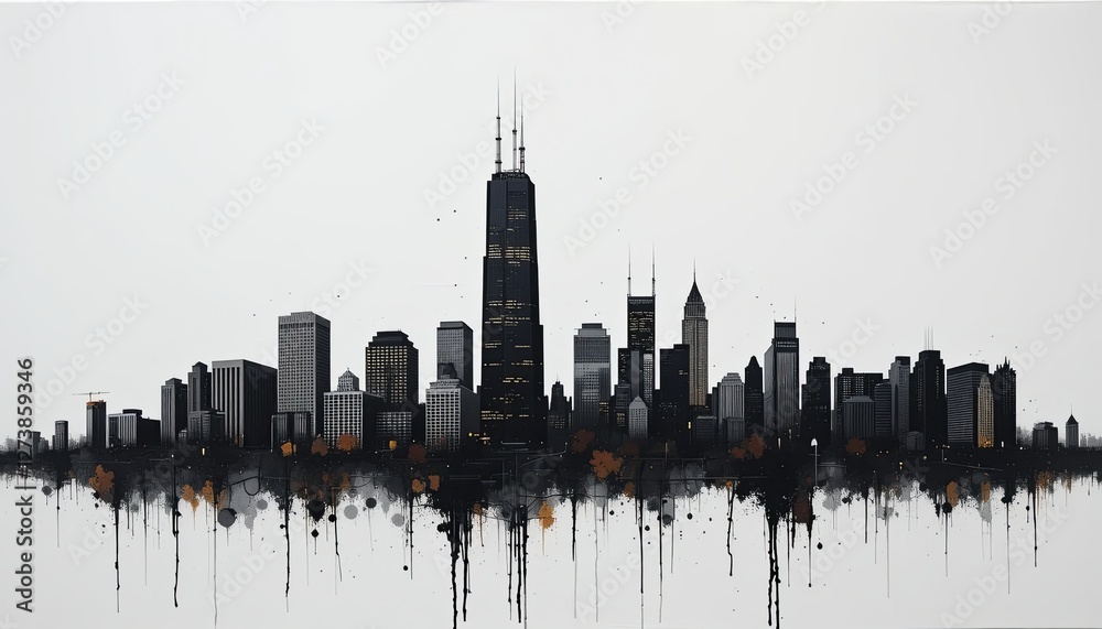 Obraz premium Urban skyline art chicago digital painting contemporary aerial view abstract concept