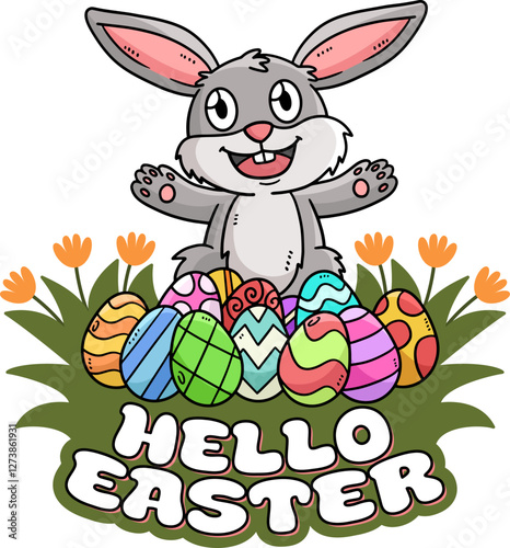 Happy Easter Typography Isolated White Background 