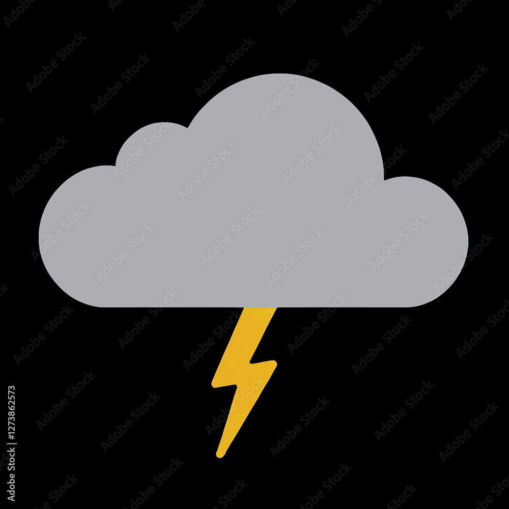 A simple illustration of a grey cloud and a yellow lightning bolt symbolizing a thunderstorm A simple illustration of a grey cloud and a yellow lightning bolt symbolizing a thunderstorm