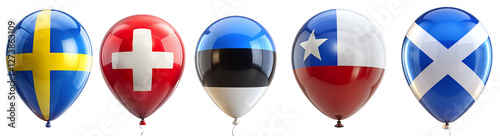 Free Download Balloons depicting the flags of Sweden, Switzerland, Estonia, Chile, and Scotland are placed together. This symbolizes international unity and the celebration of different cultures during the festival - GFXLoad