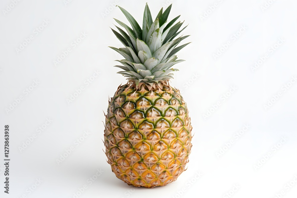 Fresh pineapple on a white background showcasing tropical fruit and its vibrant colors Fresh pineapple on a white background showcasing tropical fruit and its vibrant colors