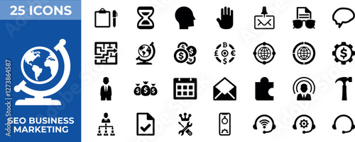 Set of Seo Business Icons. users, calender, wifi, support, main and helpline. Vector illustration