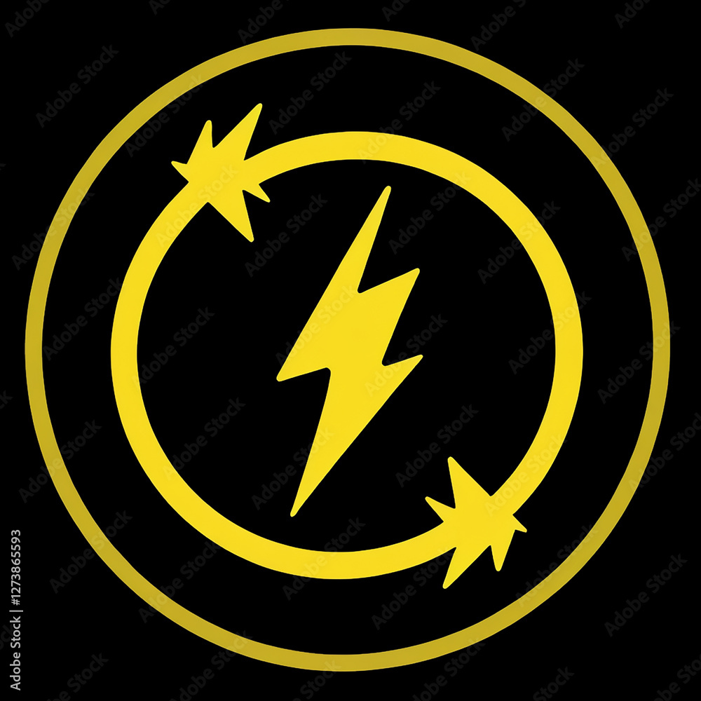 Energetic yellow lightning bolt icon inside a circular frame, set against a stark black background. Energetic yellow lightning bolt icon inside a circular frame, set against a stark black background.