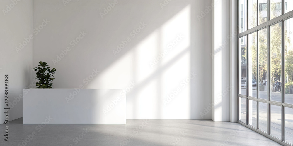 Fototapeta premium Interior Space with White Planter, Wall, and Window