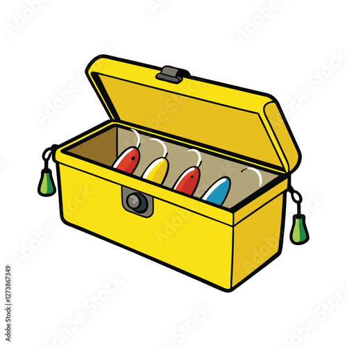 yellow black fishing tackle box on white