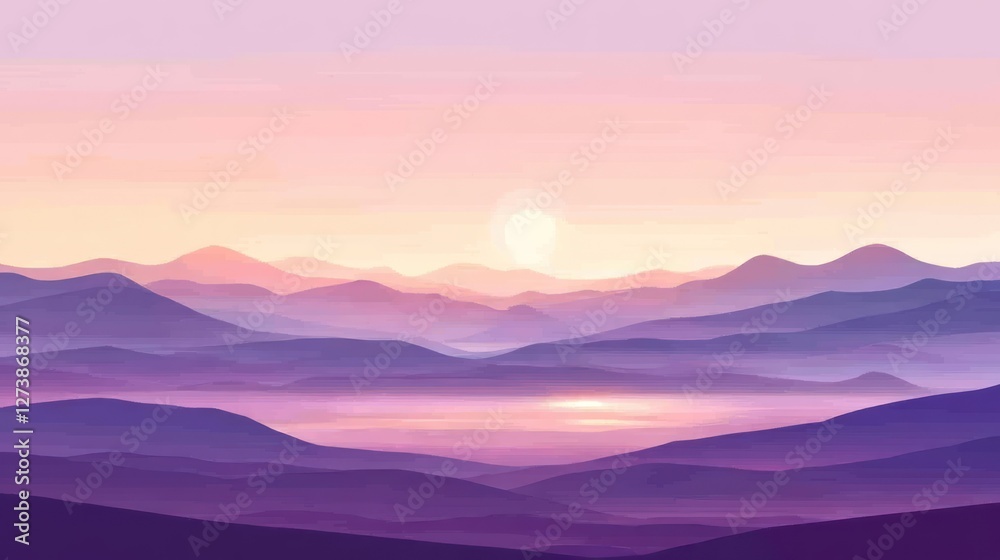 Obraz premium Serene Sunset Over Purple Mountain Ranges
