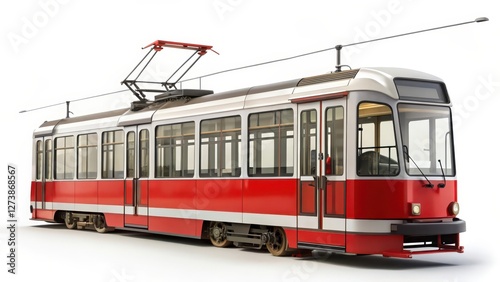 Red Tram on White Background