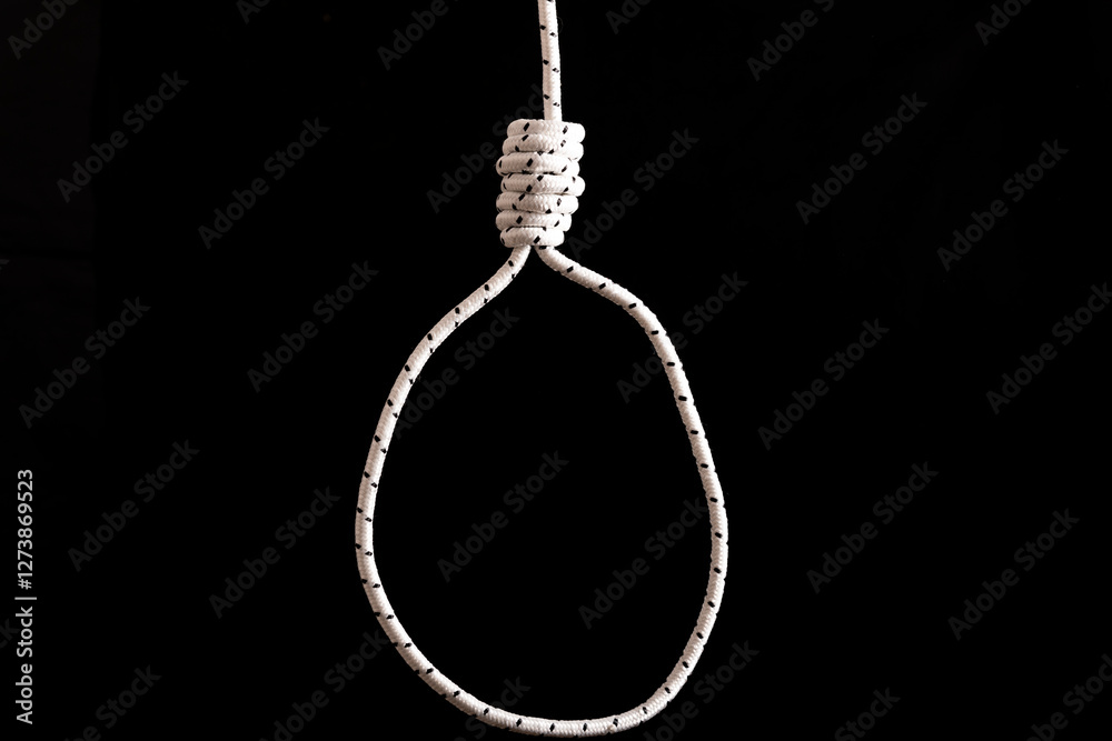 Rope noose with knot on black background