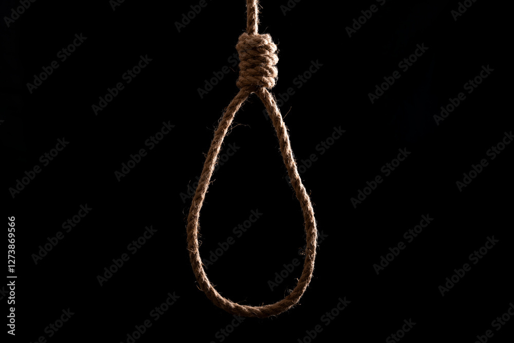 Rope noose with knot on black background