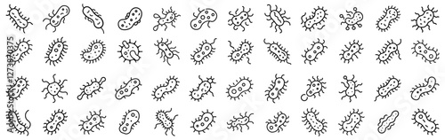 Microbe icon. Set of black germ or microbial icons. Good for educational or medical purpose. Vector illustration