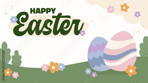 Happy Easter Egg Hunting Poster Horizontal Banner 