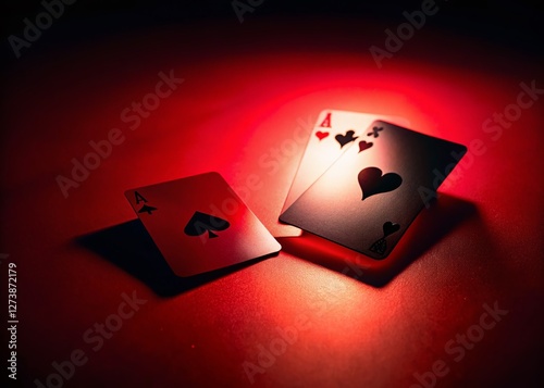 Silhouette of Playing Cards: Pocket Aces on Red Felt Casino Table photo